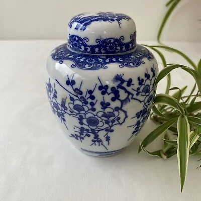 Buy Retro Blue & White Oriental  Porcelain Chinoiserie Ginger Jar Height 4 1/2  • 12.99£