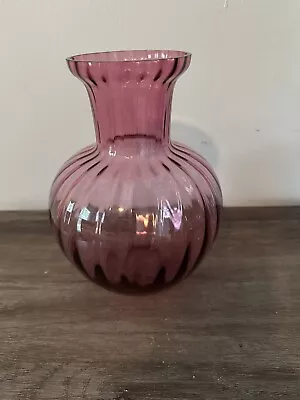 Buy Vintage Cranberry Art Glass Vase. Hand Blown. 9”T • 28.89£