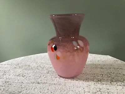 Buy Vintage Small Vasart Scottish Glass Pink Mottled Vase 10.5cm Tall • 10£