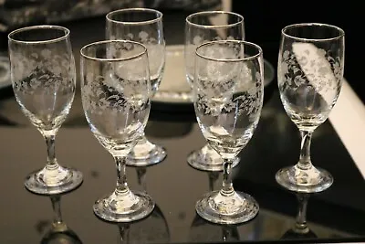 Buy 6 X 1970's Vintage Dema Champagne/wine/water Glasses Silver Rim Etched Roses • 32£