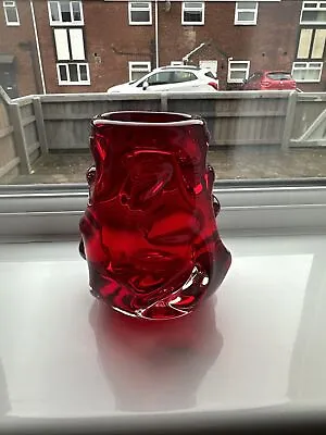 Buy Whitefriars Ruby Red Medium Knobbly  Vase 14x12cm Vintage Glass Vgc • 60£