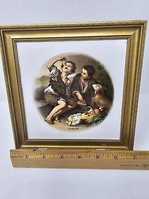 Buy Rare English Framed Vintage Stafforshire Ceramic Tile  The Pie Eaters  Murillo • 48.14£