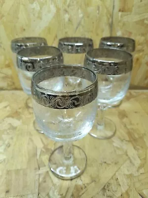 Buy Vintage Etched Crystal Wine Glass With Silver Broidery  • 49£