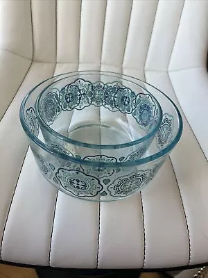Buy Pyrex Glass Bowls Pinwheel -2 Blue/Green Vintage Pinwheel Design 7 And 5.5 In • 23.98£