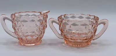 Buy Jeannette Cube Cubist Pink Sugar & Creamer Vintage Depression Glassware • 10.39£