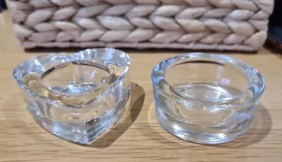 Buy Pair X2 Of Clear Glass Tea Light Holders Heart And Round • 9£