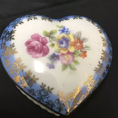 Buy Dresden China Germany Lidded Gold Blue Floral Trinket Pot Decorative Box - VGC • 2.99£