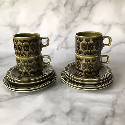 Buy 4 X Vintage Hornsea Heirloom Cups, Saucers And Side Tea Plates 1970's Green • 44.95£