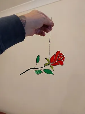 Buy Stained Glass Handmade Bright Red Single Stemmed Rose • 20£