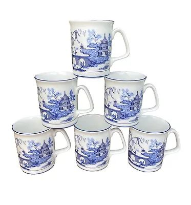 Buy Blue Willow Mug Set Of 6 Fine Bone China 350ml Capacity Tea Coffee Willow Mugs • 23.99£
