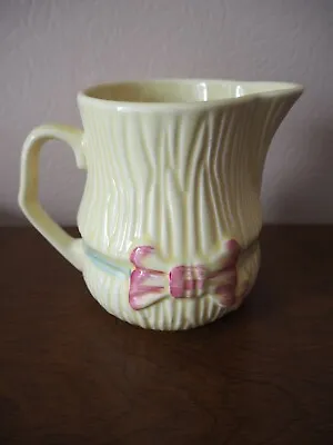 Buy KSP Keele Street Pottery Jug /vase Yellow Bark Pattern With Pink Bow Detail • 2.99£