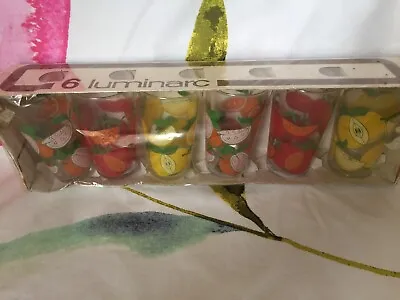 Buy 6 Vintage Luminarc Canada 4 Fruits Design Glasses 26.5cl - New In Box • 29.95£