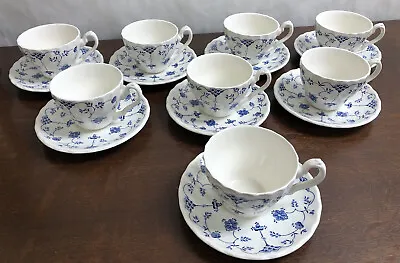 Buy MYOTT FINLANDIA Tea Cups Saucers 8 Sets Staffordshire Ware England ~ Blue White • 85.31£