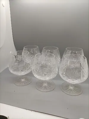 Buy Set Of 6 X Vintage Cut Glass Stemmed Brandy Whiskey Glases  • 19.80£