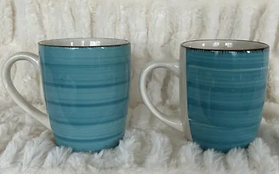 Buy 2 Royal Norfolk 12 Oz Handpainted Turquoise Blue Swirl With Brown Trim Mugs • 50.42£