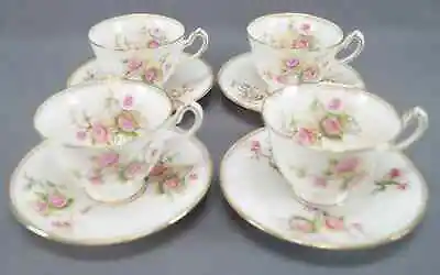 Buy Set Of 4 William Lowe Hand Colored Pink Roses & Gold Tea Cups Circa 1874-1891 B • 97.31£