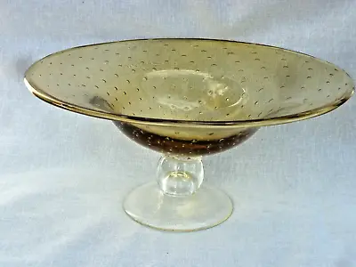 Buy Large Modern Glass Centrepiece Bowl Fruit Amber Bubble Glass Clear Glass Base • 6£