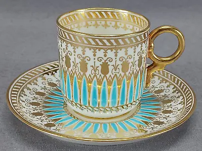 Buy Antique Hammersley Turquoise Enamel & Gold Demitasse Cup & Saucer C.1887-1912 • 391.20£