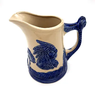 Buy Vintage Old Sleepy Eye Indian  Stoneware Pottery Blue On Beige 7.5  Pitcher  • 37.93£