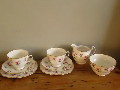 Buy Vintage Royal OSBORNE Bone China PINK Rosebuds Teacups Trios Tea Set JUG & SUGAR • 14£