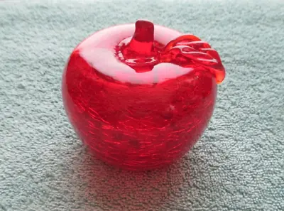 Buy Red Crackle Glass Apple Paperweight Or Decorative Glassware • 10.40£