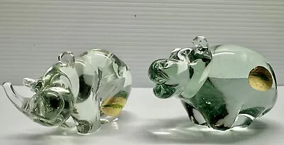 Buy Small Hand Blown Clear Glass Figurines Rhino & Hippo Pair Paperweight Art Decor • 24.08£