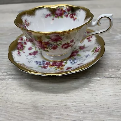 Buy Royal Albert Pink Cabbage Rose TEA CUP & SAUCER With Heavy Gold • 43.06£
