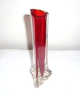 Buy Vintage Mid-Century Whitefriars Glass 9.5 Inch Tricorn Vase In Red C.1970's • 10£