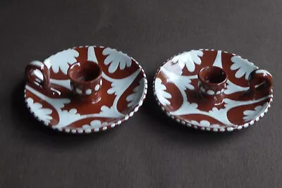 Buy Matching Pair Of Unusual Slipware Candle Holders In Very Good Condition • 30£