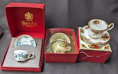 Buy 3 Miniature Porcelain Cup And Saucer Sets - Spode & Royal Albert • 27.50£