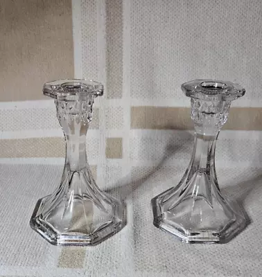 Buy A Pair Of Vintage Clear Glass Candlesticks Dinner Table Candle Holders • 8£