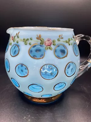 Buy Fenton/Charleton Hand Painted Blue Coin Dot Squat Pitcher • 165.77£