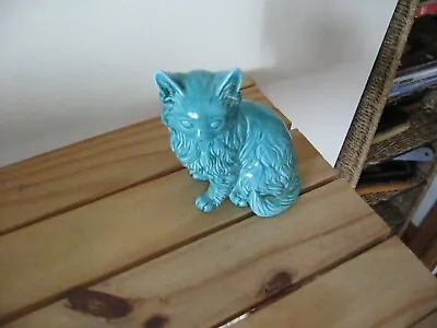 Buy Anglia Pottery Ap201 England Turquoise Blue Glazed Sitting Cat Figurine • 8£
