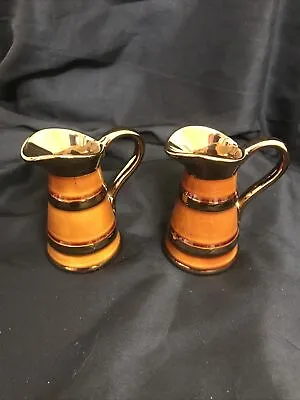 Buy Pair Of Lord Nelson Pottery, Milk Jugs, Brown With Gold Bands - VGC • 9.99£