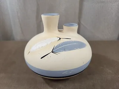 Buy Vintage Small Native American Art Pottery Wedding Vase Blue Feather Artist Mark • 15.18£