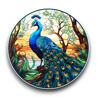 Buy Peacock Bird Stained Glass Window Effect Vibrant Vinyl Sticker Decal 100x100mm • 2.59£
