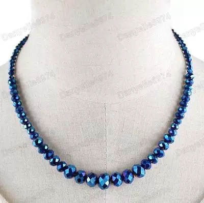 Buy FACETED GLASS CRYSTAL NECKLACE Beads AB BEAD Gold Pltd COBALT BLUE Vintage Styl • 5.99£