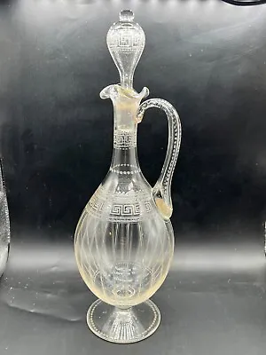 Buy Antique Victorian Etched Work Tall Wine Glass Decanter • 38.99£