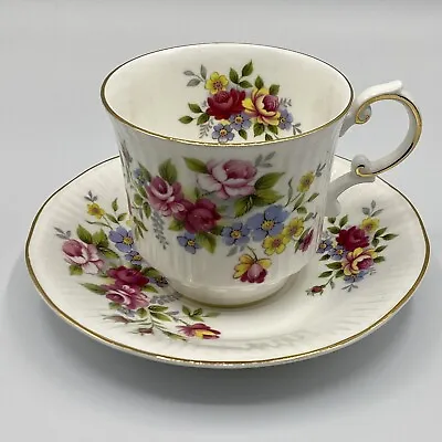 Buy Vintage Queen‘s Rosina Roses Ribbed Tea Cup & Saucer Floral Gold Trim England • 18.97£