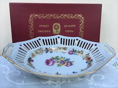 Buy Vintage Dresden China Hand Painted Trinket Dish Jaffe Rose Presentation (Boxed) • 8£