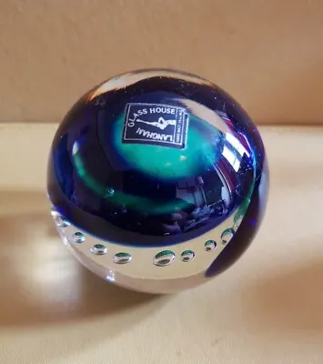Buy Langham Glass Paperweight Sphere Paul Miller Green Blue And Buliconte Ring  • 15£