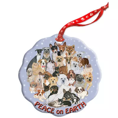 Buy Dog Mix Holiday Porcelain Christmas Tree Ornament Double-Sided • 18.27£