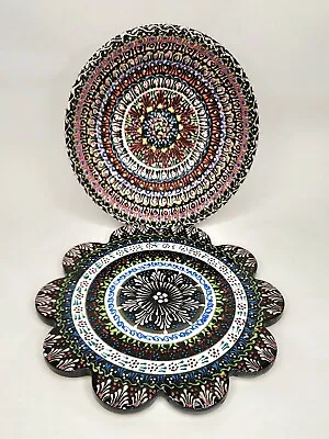 Buy Vintage Enamel Handmade Hand Painted Turkish Bowl + Decorated Plate Folk Art • 113.57£
