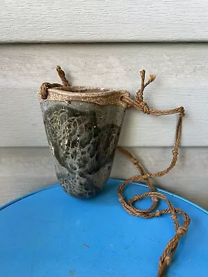 Buy Vintage Floral Stamped Gray Hanging Art Pottery Planter Wall Pocket 5”-Crazing • 14.46£