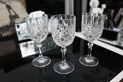 Buy 3 X VINTAGE BOHEMIAN CUT CRYSTAL WINE/WATER GOBLETS WITH THE BALL STEM • 16£