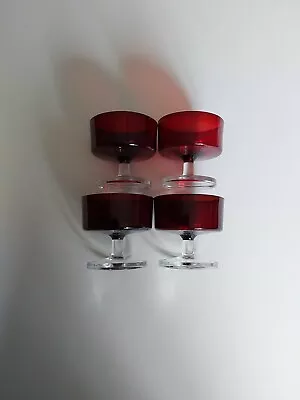 Buy Vintage Glass Dessert Bowls X 4, 70s Ruby Red With Clear Stems ? Luminarc • 9.95£