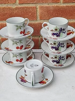 Buy Royal Worcester Evesham Vale, 7 Teacups And Saucers, Porcelain, Fruits Deco VGC  • 35£