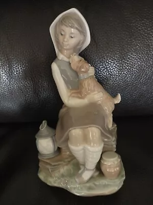 Buy Beautiful Lladro Girl With Lantern #4910 & Dog Puppy Terrier Excellent Gift Idea • 49.99£