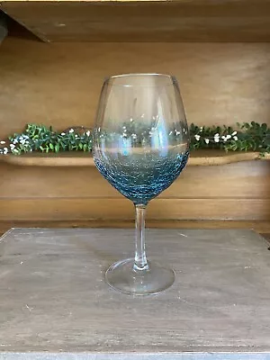 Buy Pier 1 Teal Crackle Red Wine Balloon Glass Hand Blown 8 5/8  Tall ~PRETTY~ • 26.05£