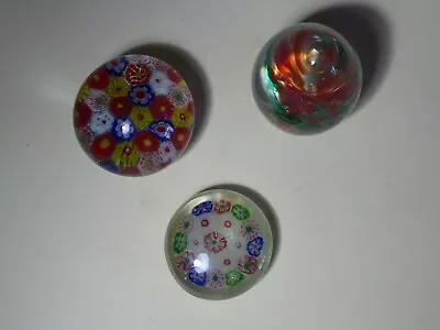 Buy TRIO Of Small Glass Paperweights 2 Millefiori 1 Floral • 15£
